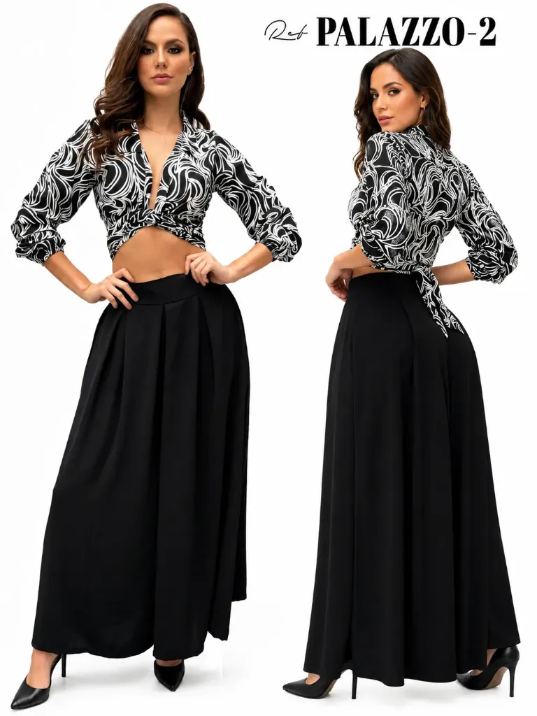 Pantalón Palazzo Pierna Ancha Negro para Mujer Palazzo 2