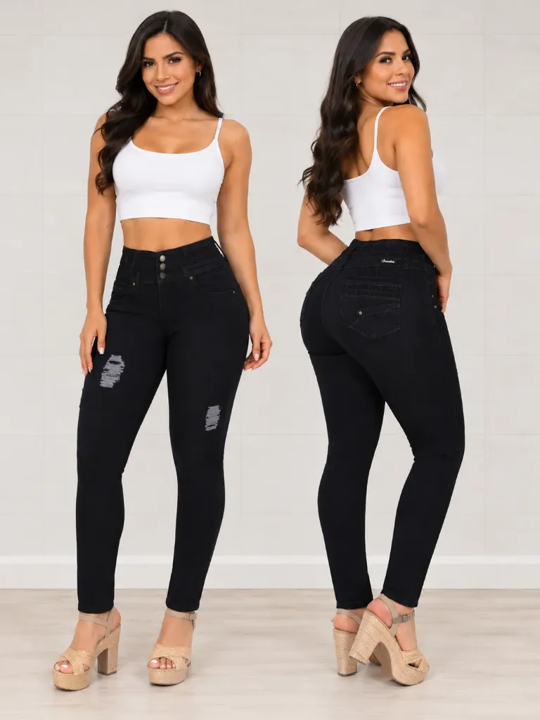 Women's Black Distressed Butt Lift Skinny Jeans 37625105