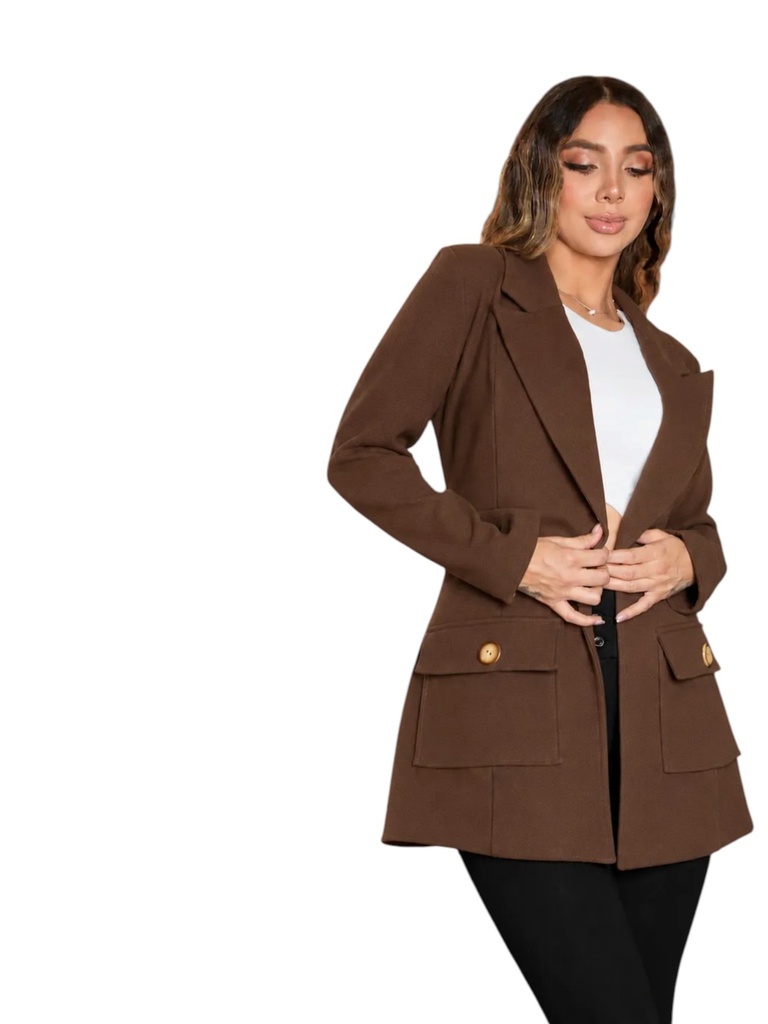 [384PRAGACL] Abrigo Tipo Blazer Cruzado Café para Mujer Praga