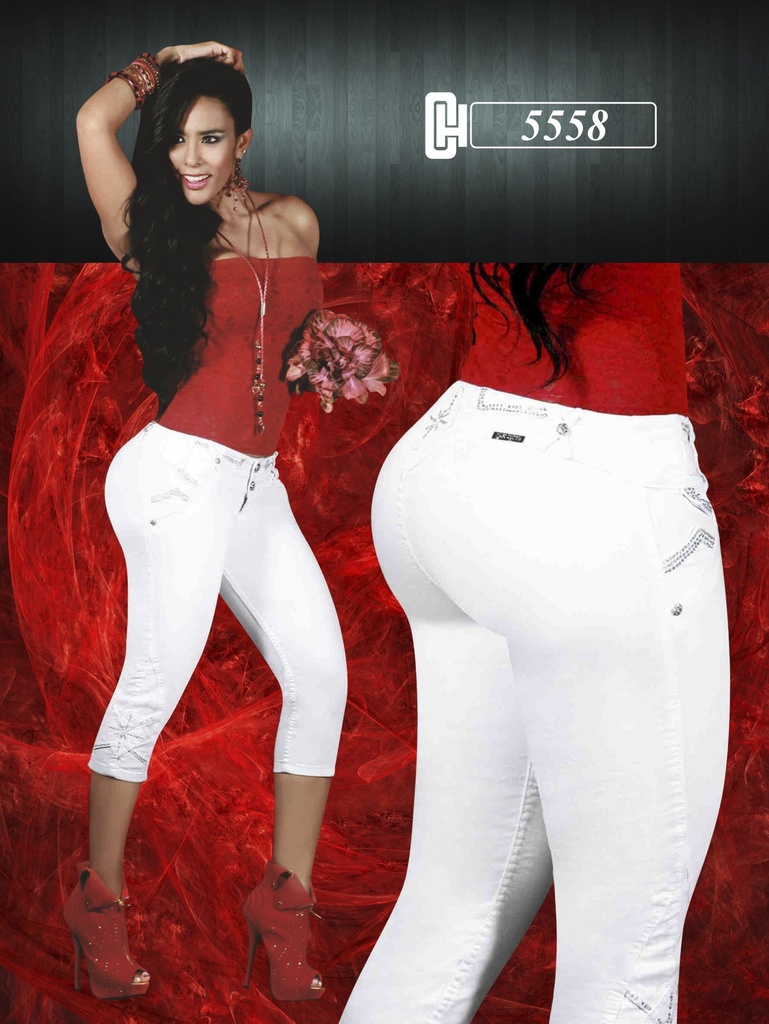 Jeans Capri Levantacola Blanco para Mujer 5558