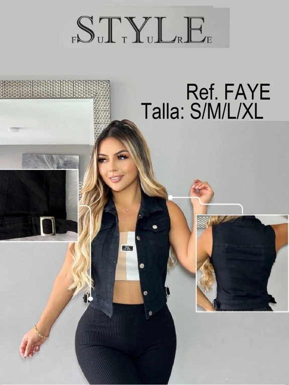 [321FAYES] Women's Black Denim Button-Up Vest Faye
