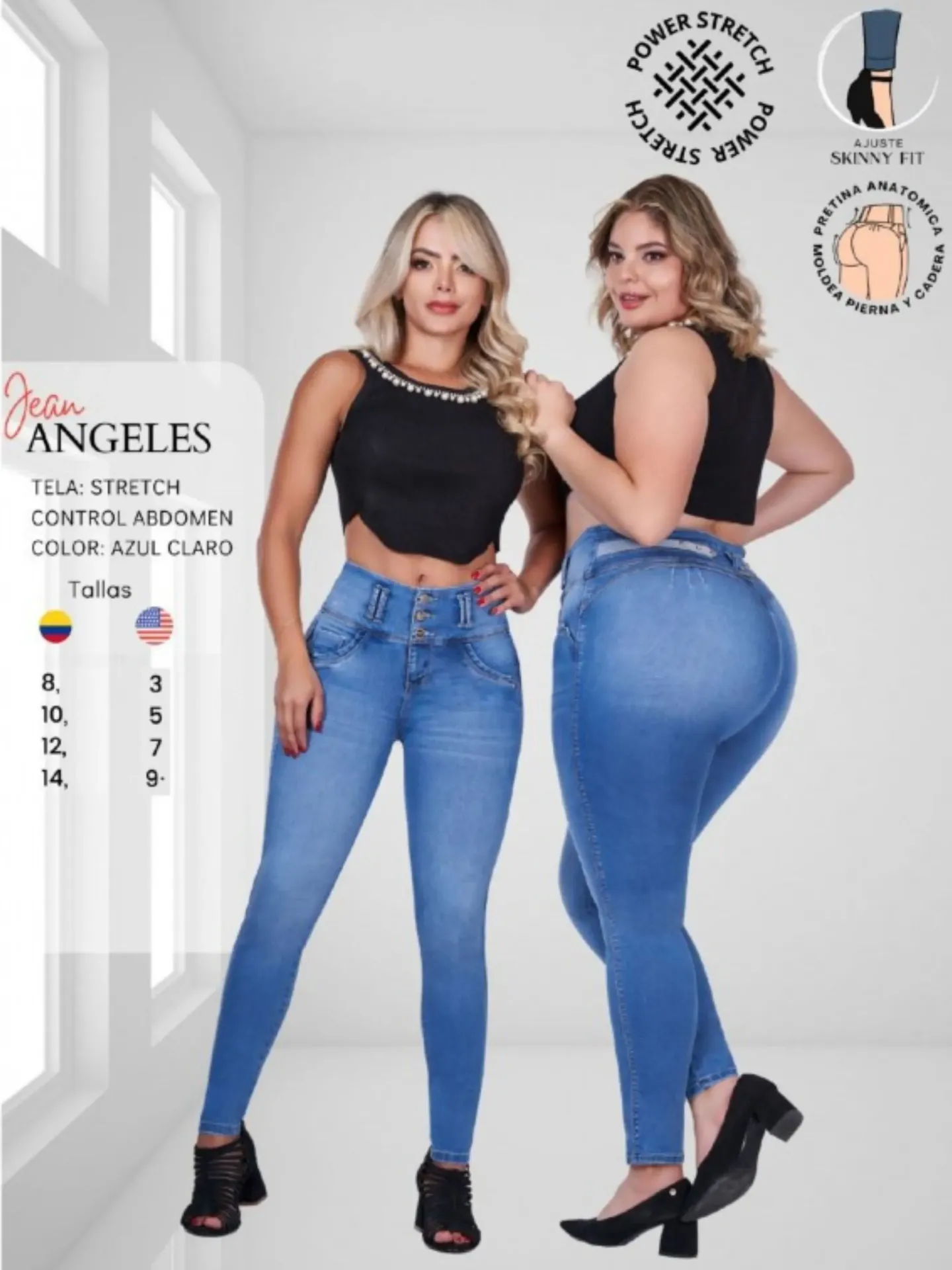 [300ANGELES03] Jeans Levantacola Ajustados Lavado Medio para Mujer ANGELES
