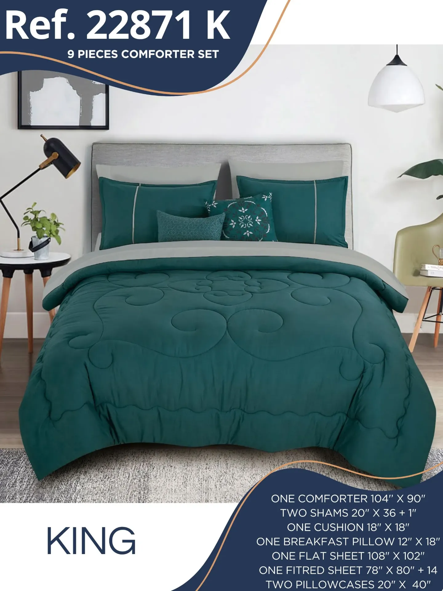 [38722871K] Women's Emerald Green King 6-Piece Comforter Set 22871K
