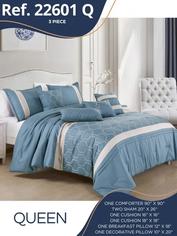[38722601Q] Juego de Cobertor Queen 7 Piezas Azul para Mujer 22601Q