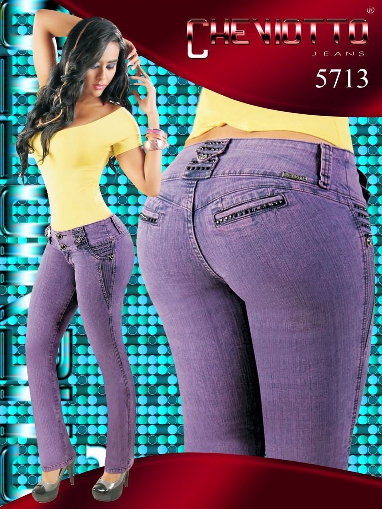 Jeans Levantacola Ajustados Morado Lavanda para Mujer 5713