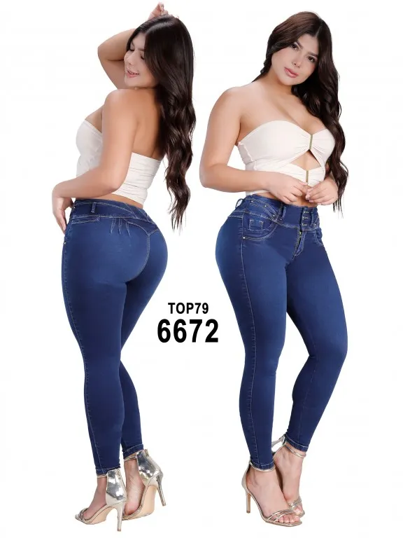 Jeans Levantacola Ajustados Azul Marino para Mujer 6672