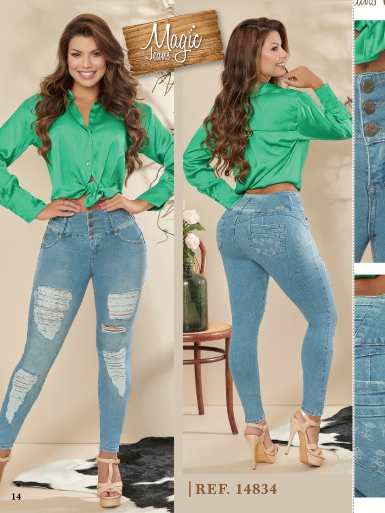 Jeans Levantacola Rotos Ajustados Lavado Claro para Mujer 3891483403