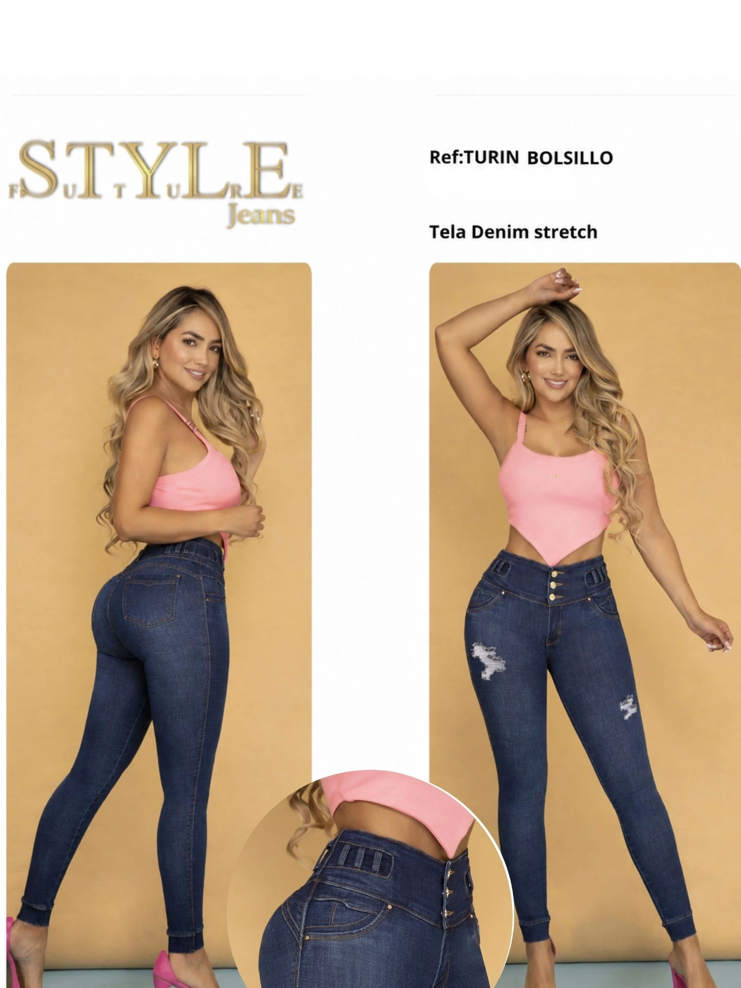 [321TURINB07] Jeans Levantacola Rotos Ajustados Azul Marino Oscuro para Mujer Turin B