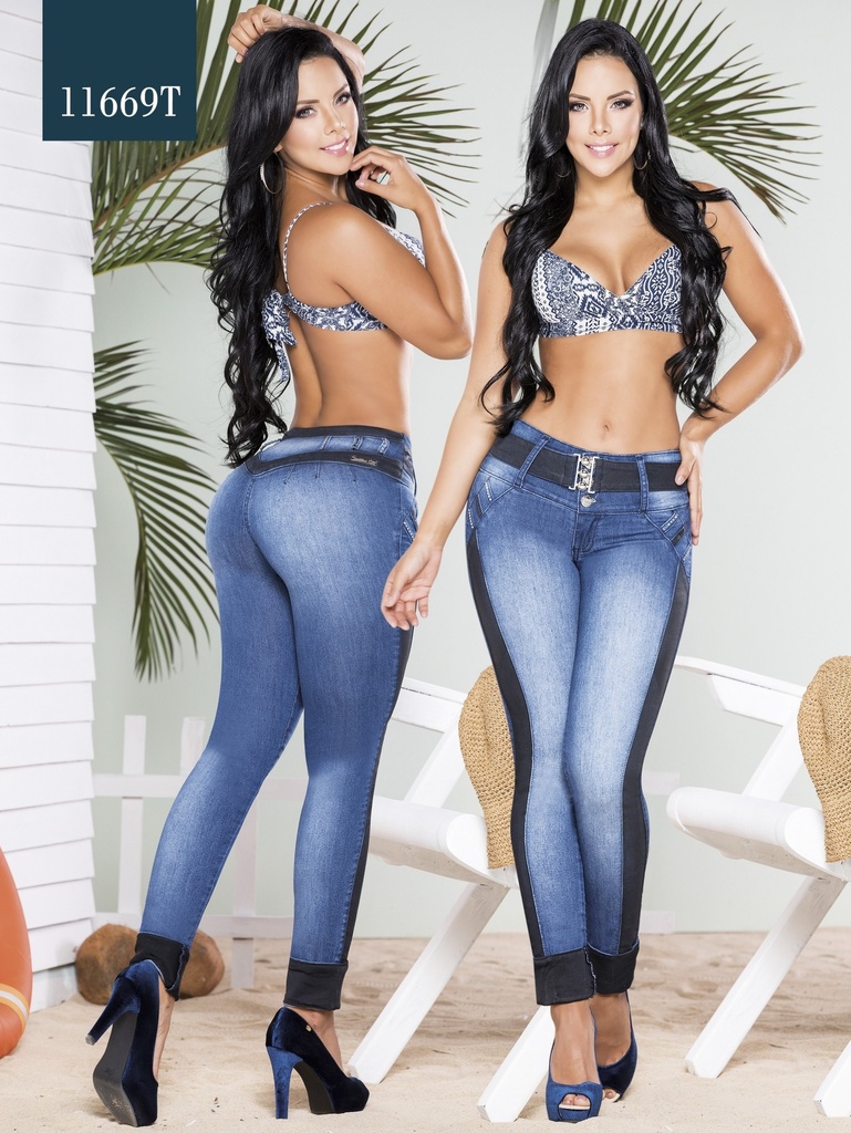 [00010111669T01] Jeans Levantacola Ajustados con Dobladillo Lavado Medio para Mujer 11669T (1)