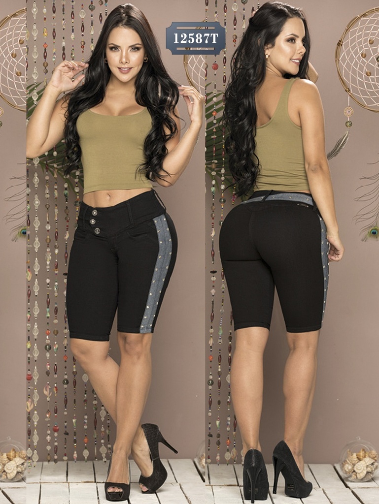 Short Bermuda con Franja Lateral Negro para Mujer 12587T