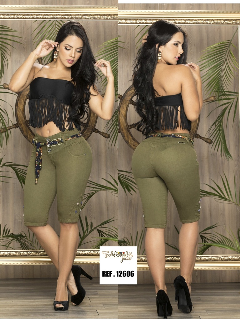 [00010112606T01] Short Bermuda Elástica Verde Oliva para Mujer 12606T (1)