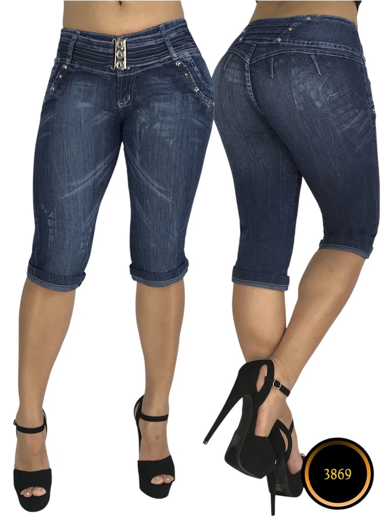 [000101386901] Women's Dark Wash Cuffed Butt Lift Capri Jeans 00010138690 (1)