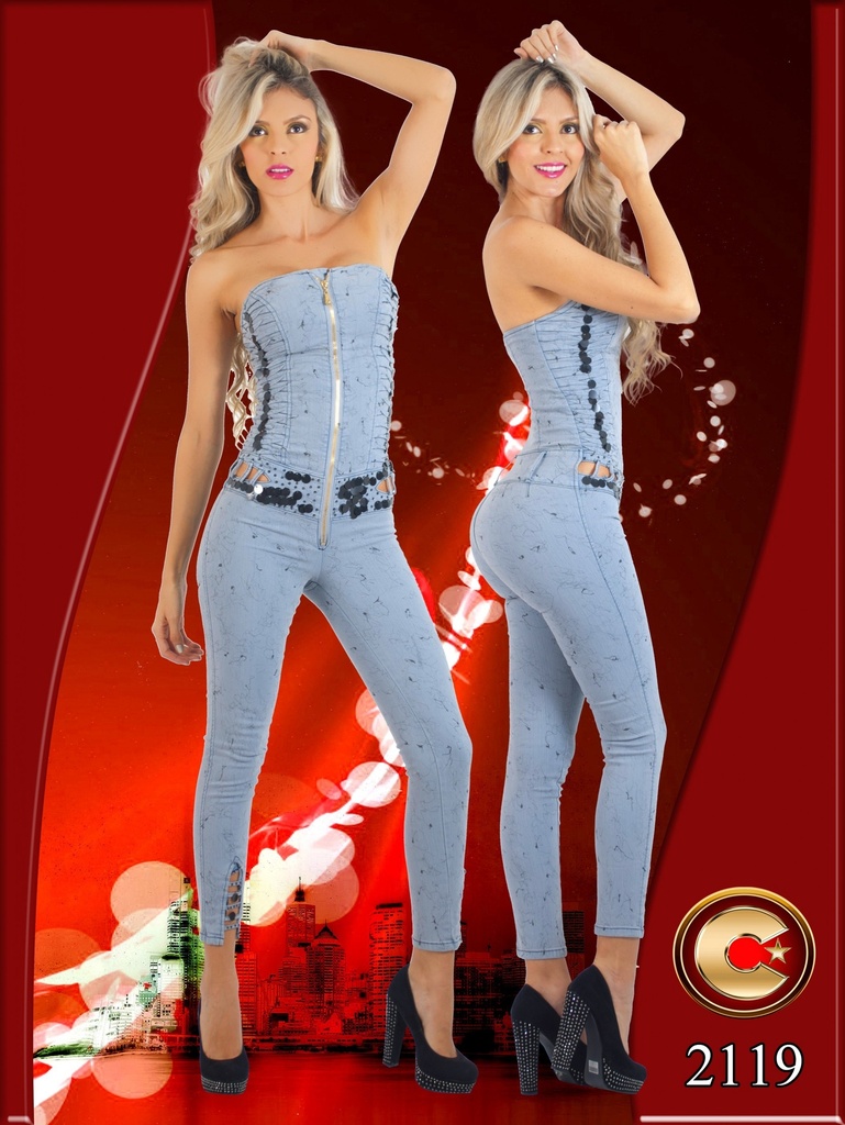 Enterizo Strapless con Cierre Mezclilla Clara para Mujer 2119