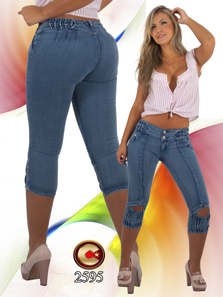 [102259501] Women's Medium Wash Cuffed Butt Lift Capri Jeans 2595 (1)