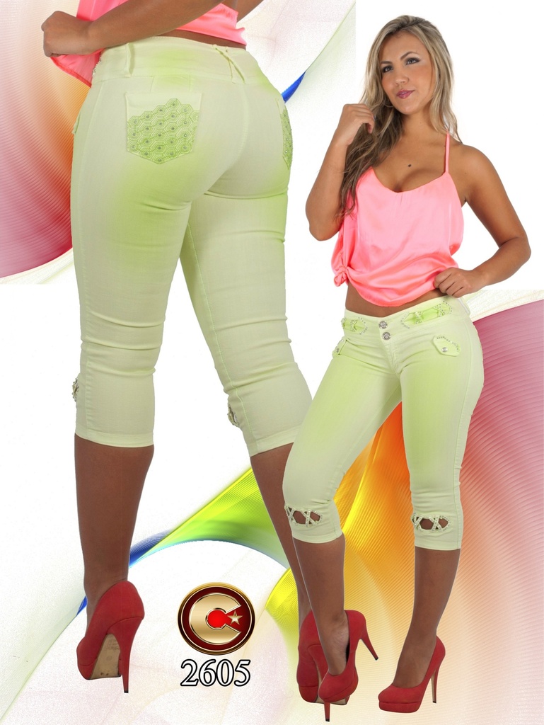 Jeans Capri Levantacola Verde Lima para Mujer 2625
