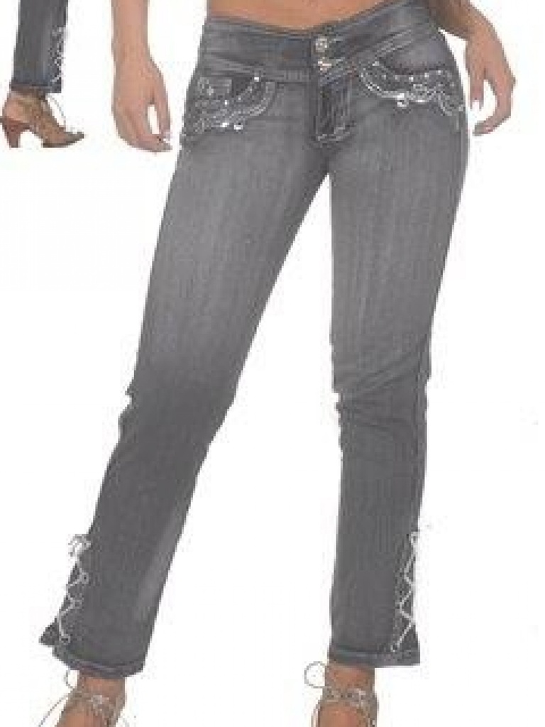 Jeans Ajustados con Cordones en el Bota Gris para Mujer 10270670