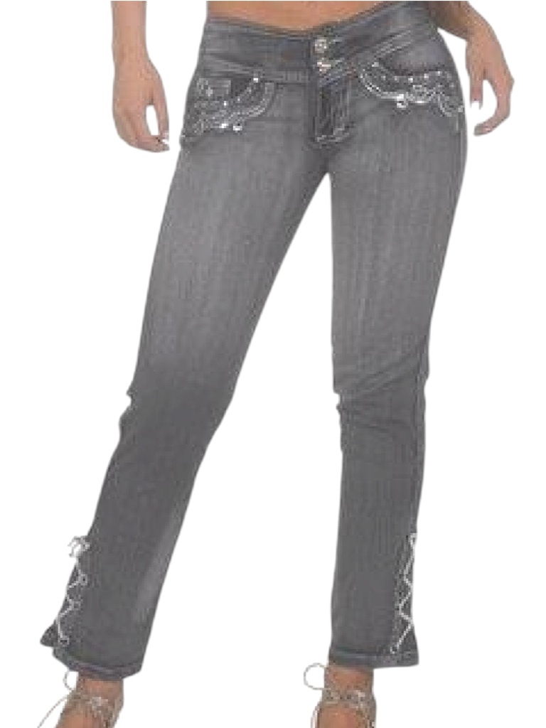 [102706701] Women's Gray Lace-Up Hem Skinny Jeans 10270670 (1)