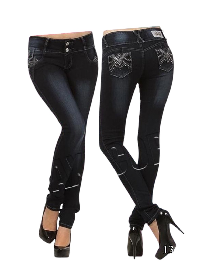 [108136201] Jeans Levantacola Ajustados con Detalles Negro para Mujer 1362