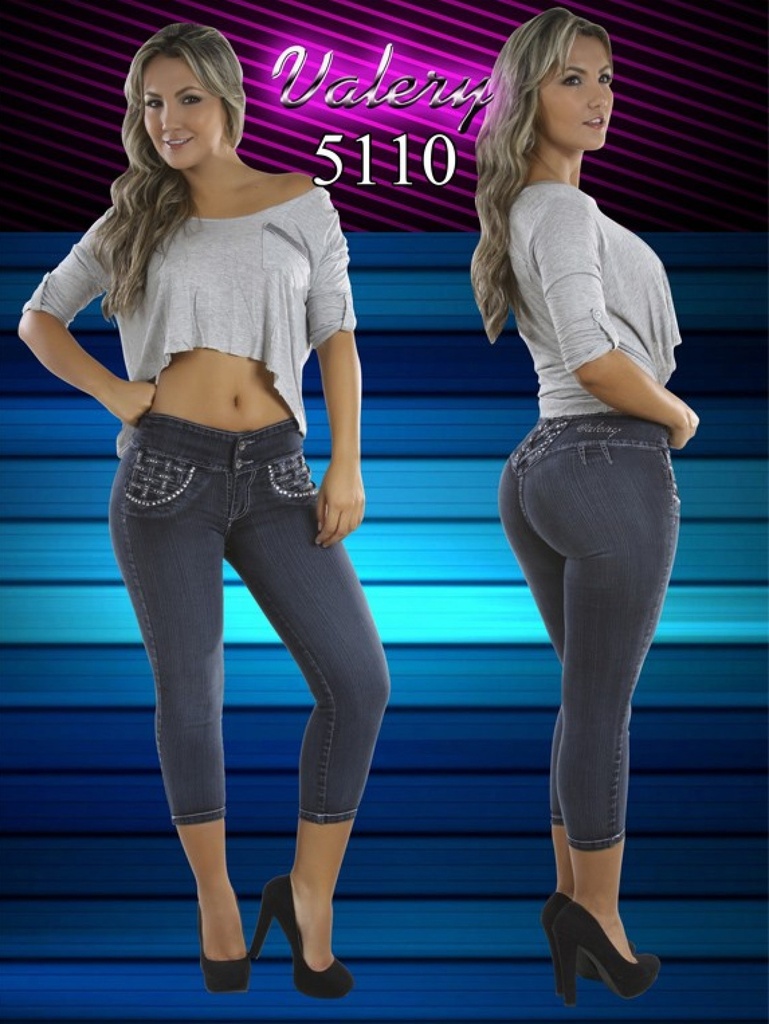 Jeans Capri Tiro Alto Levantacola Gris Carbón para Mujer 5110