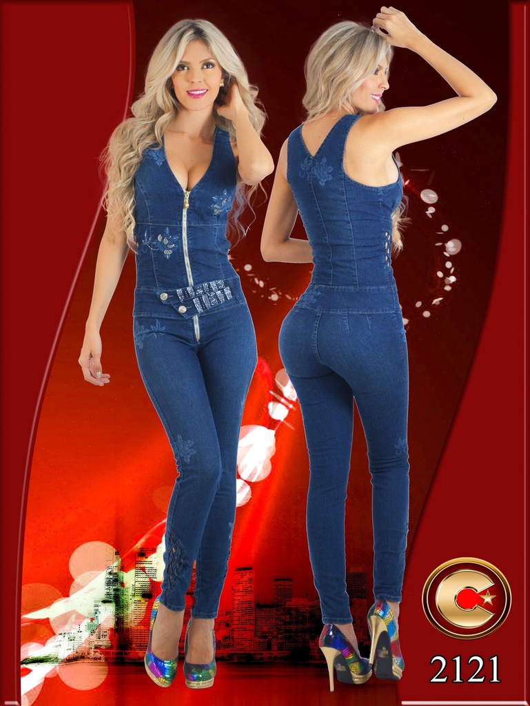 [102212101] Women's Dark Denim Sleeveless Zip Front Jumpsuit 2121