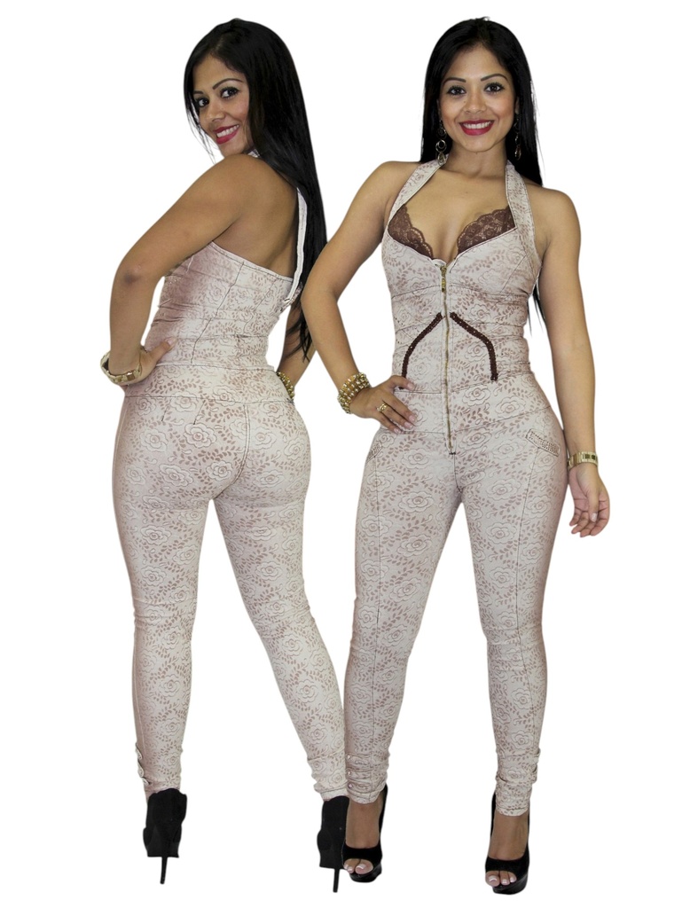 [102212301] Women's Beige Lace Halter Neck Jumpsuit 2123