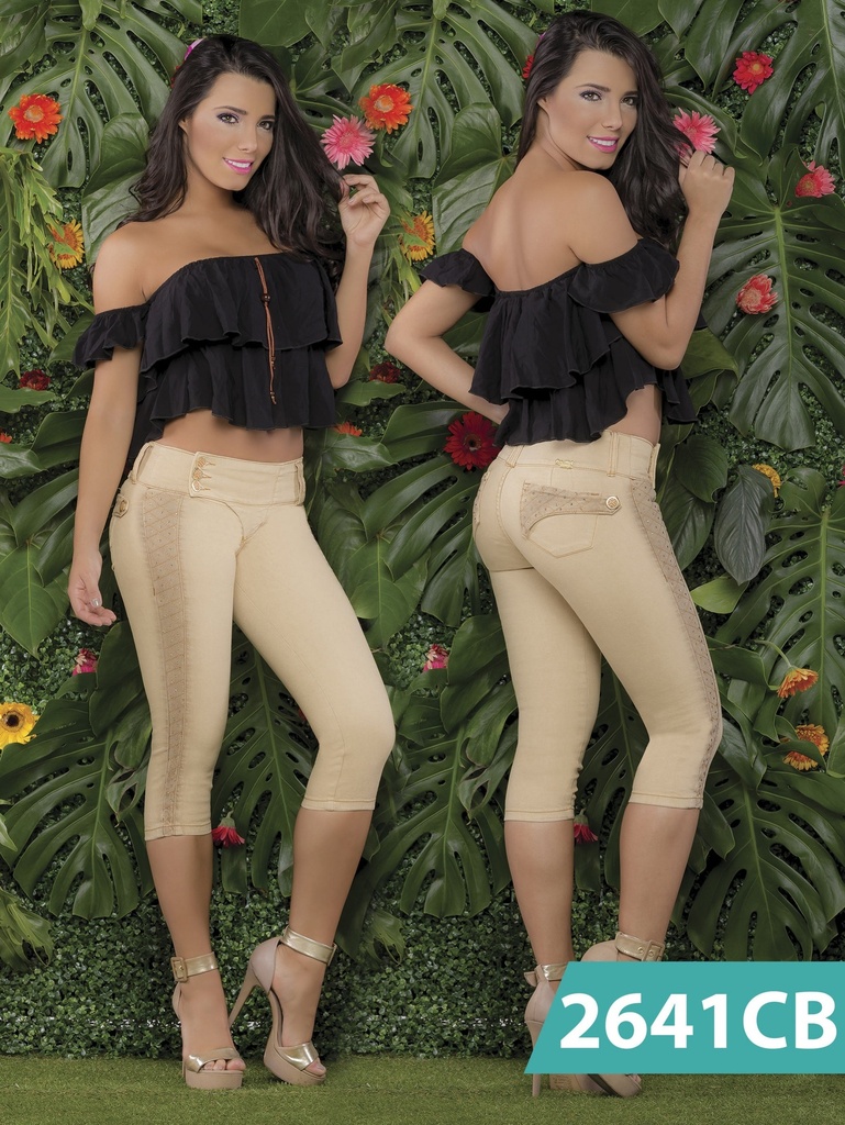 Jeans Capri Levantacola Beige para Mujer 2641CB