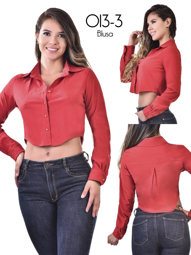 Blusa Corta Abotonada Rojo para Mujer 013-3