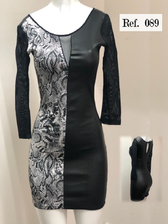 Women's Black & Silver Long Sleeve Bodycon Dress 089