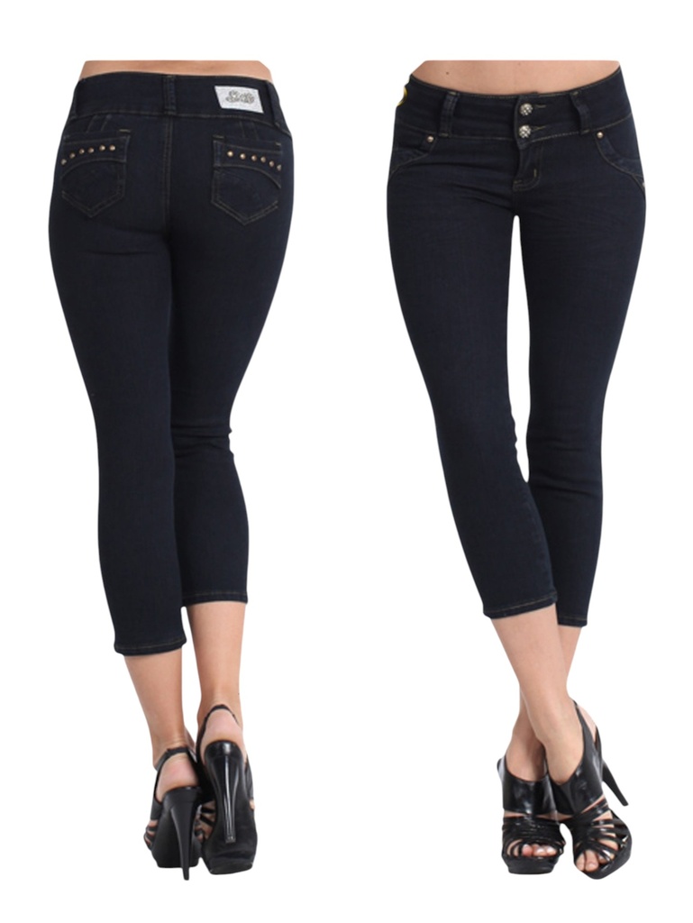 [1081389Z01] Jeans Capri Levantacola Negro para Mujer 1389Z