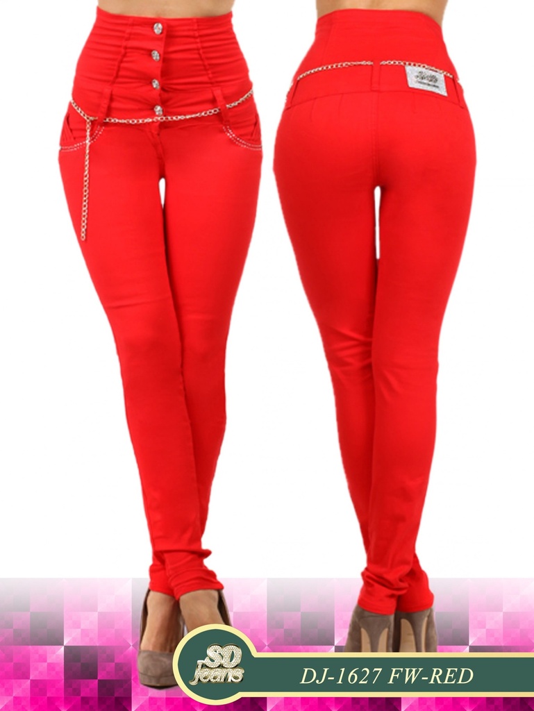[1081627RHW03] Women's Red Corset High Waist Butt Lift Jeans DJ-1627 (3)
