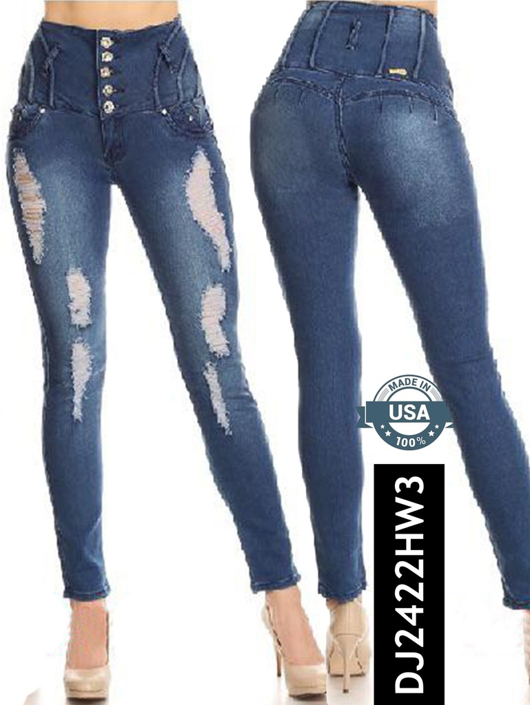 [108242205] Women's Medium Wash Distressed High Waist Butt Lift Skinny Jeans DJ2422HW3 (5)