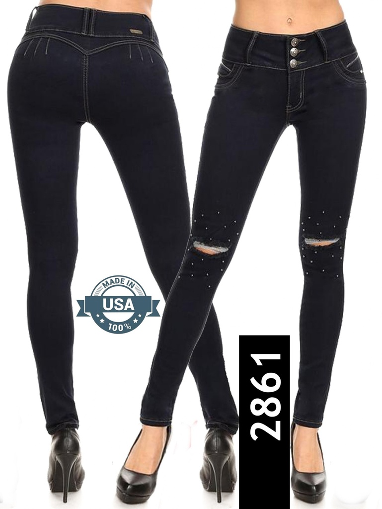 [108286105] Women's Black Ripped Knee Butt Lift Skinny Jeans 2861 (5)