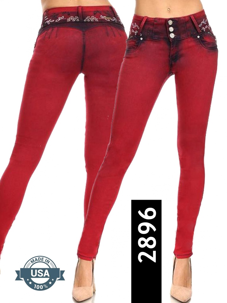 [108289601] Jeans Levantacola Ajustados Rojo para Mujer 2896 (1)