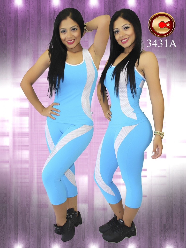 Conjunto Deportivo Enterizo Capri sin Mangas Azul Cielo y Blanco para Mujer 3431A