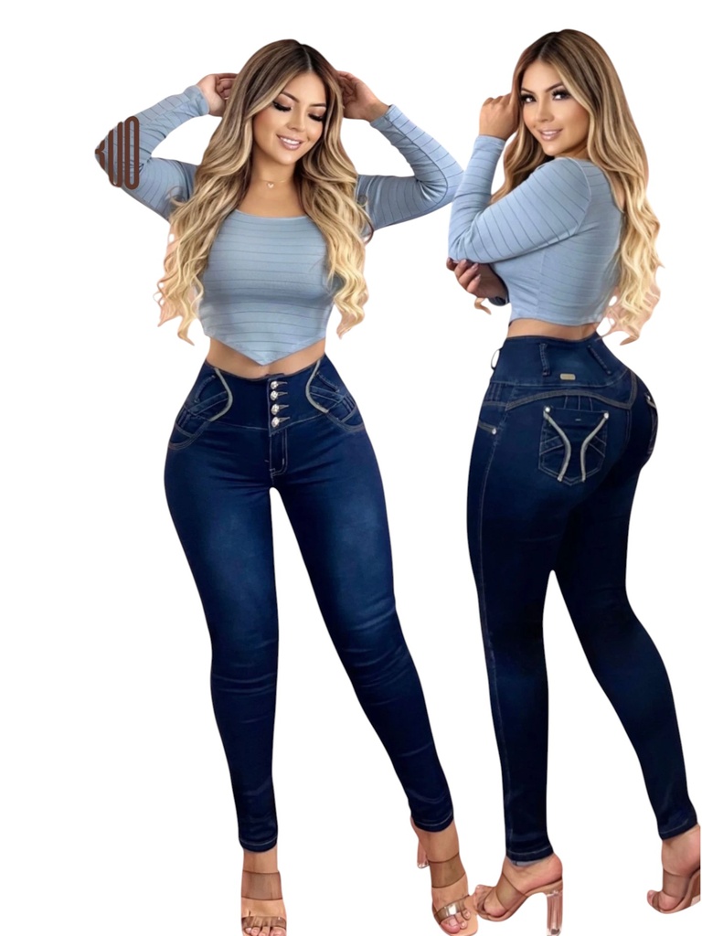 [108DJ530001] Jeans Tiro Alto Levantacola Ajustados Azul Marino Oscuro para Mujer DJ5300 (1)