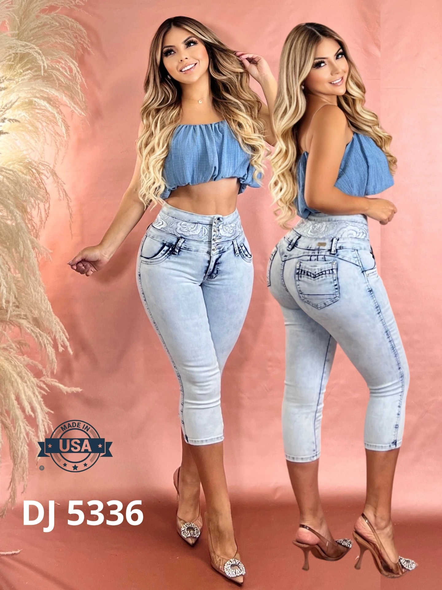 Women's Light Wash Butt Lift Capri Jeans DJ-5336