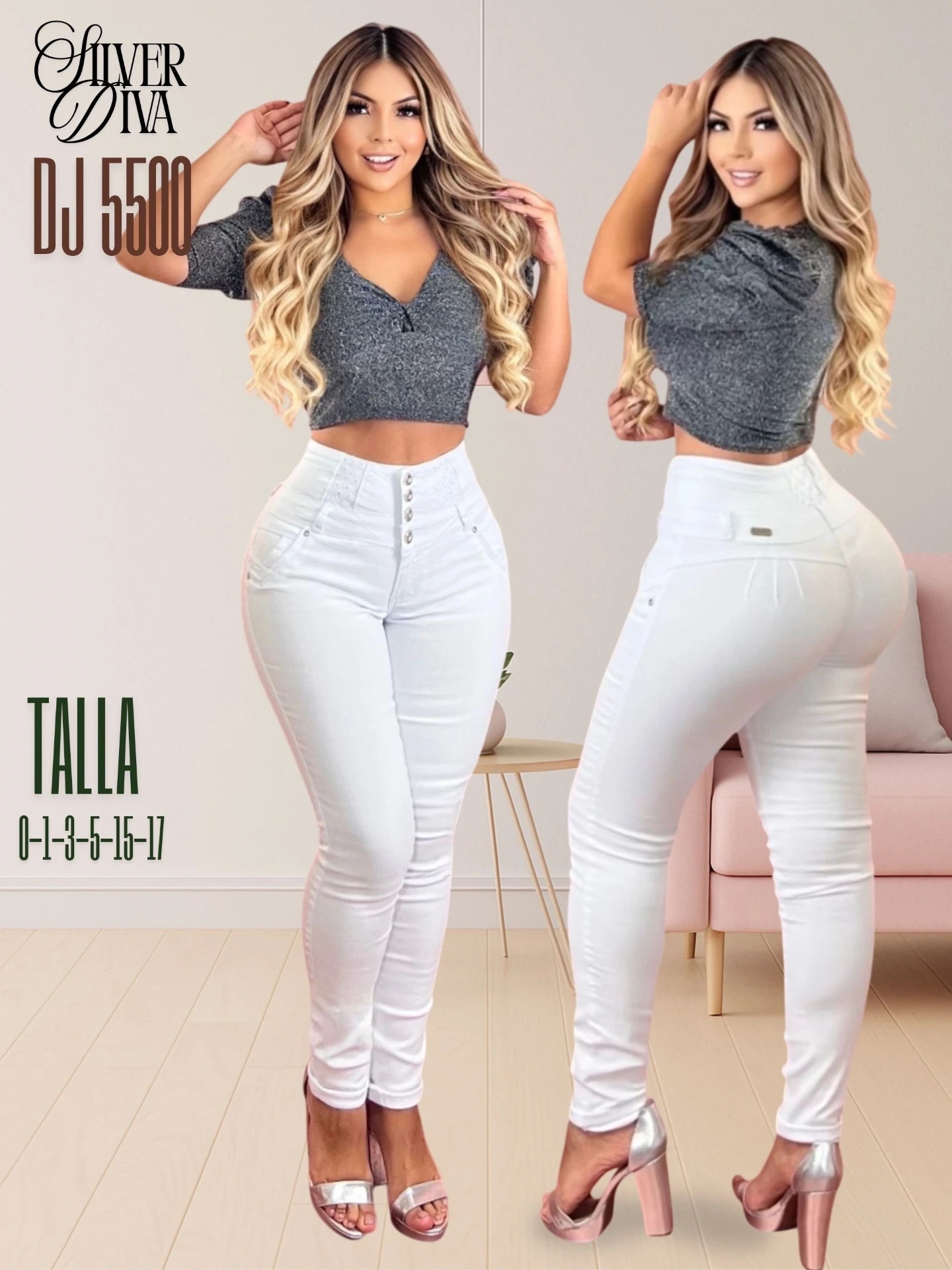 [108DJ550001] Women's White High Waist Butt Lift Skinny Jeans DJ5500 (1)