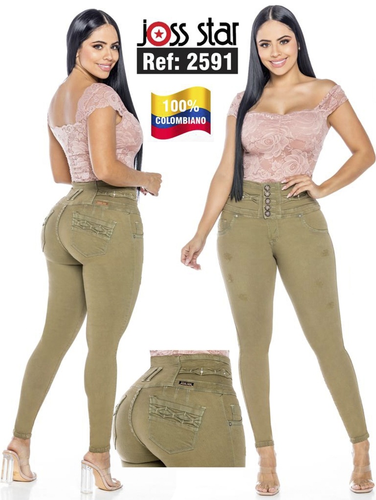 Jeans Levantacola Ajustados Verde Oliva para Mujer 2591