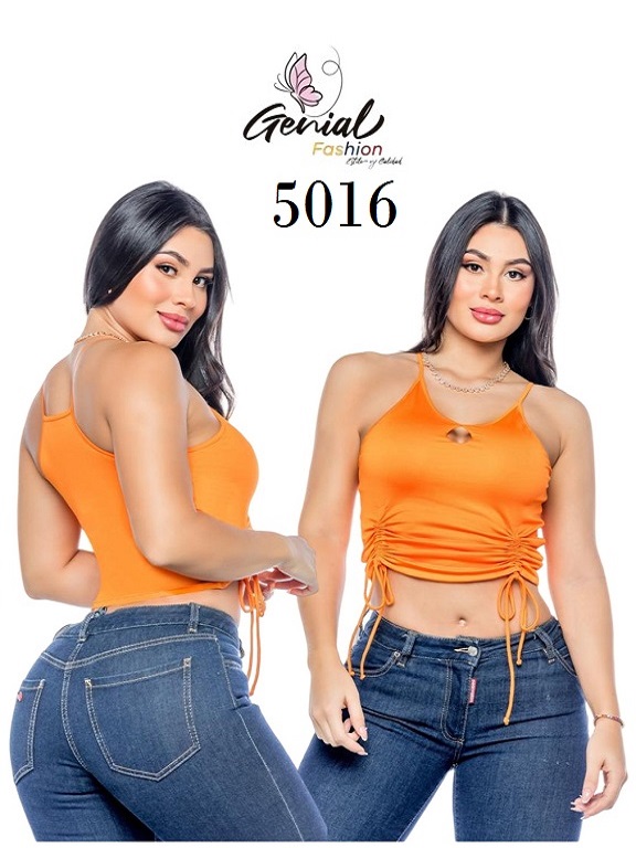[1095016M] Women's Orange Ruched Drawstring Cami Top 5016 (M)