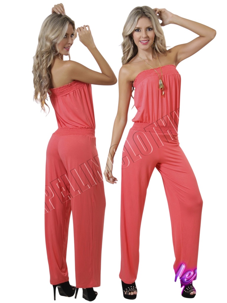 [103041] Enterizo Strapless Pierna Ancha Coral para Mujer 3041