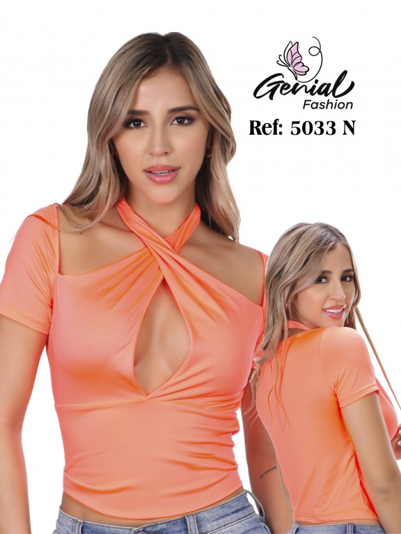 [1095033NS] Top Halter Cruzado con Abertura Coral para Mujer 5033N (S)