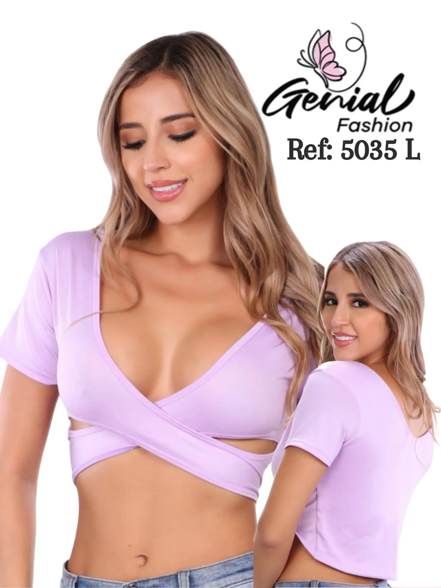 [1095035LS] Women's Lilac Wrap Short-Sleeve Crop Top 5035L (S)