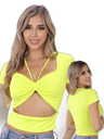Women's Neon Yellow Halter Cutout Twist Crop Top 1095041VX