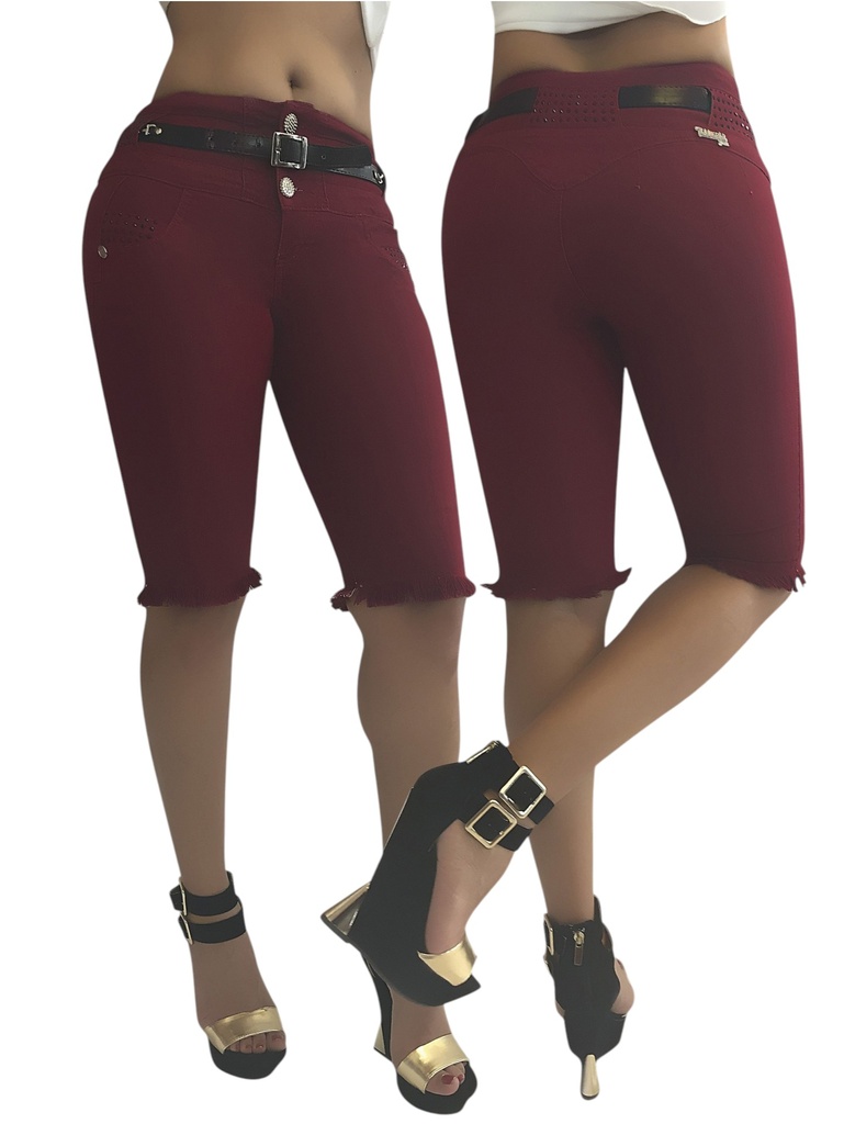 [000101717501] Women's Burgundy Frayed Hem Bermuda Shorts 7175