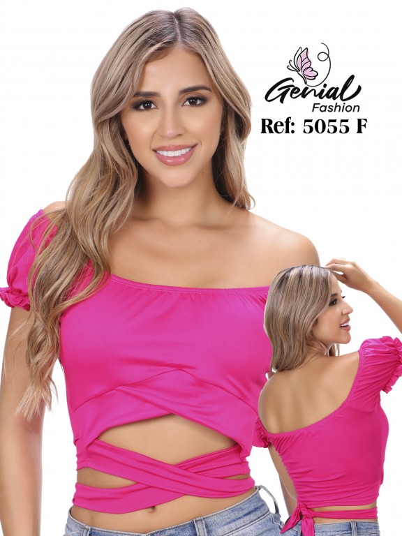 Crop Top Hombros Descubiertos Cruzado Fucsia para Mujer 5055F