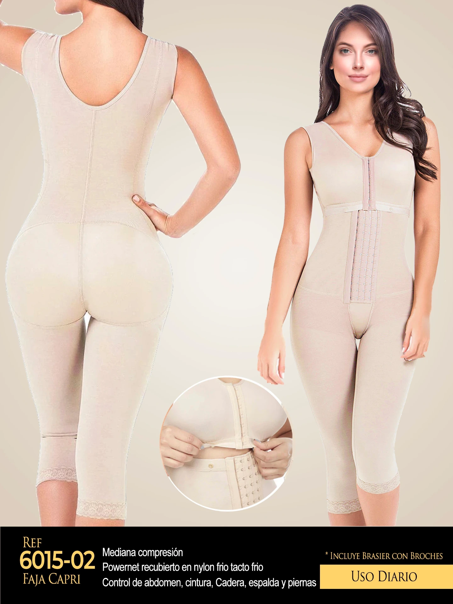 [1106015S02] Faja Moldeadora Faja Cuerpo Completo Hasta la Rodilla Beige para Mujer 6015-02 (S)