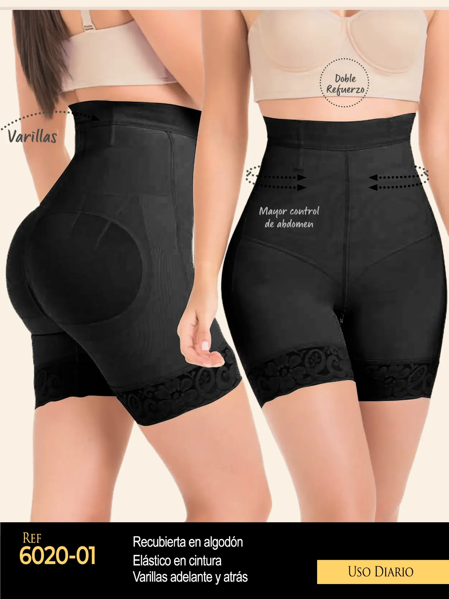 [1106020S01] Faja Moldeadora Short Moldeador de Cintura Alta Negro para Mujer 6020-01 (S)
