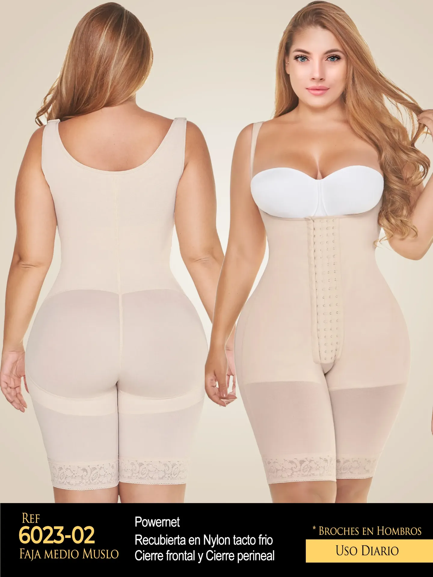 [1106023S02] Faja Moldeadora Faja Cuerpo Completo con Tirante Ancho Beige para Mujer 6023-02 (S)