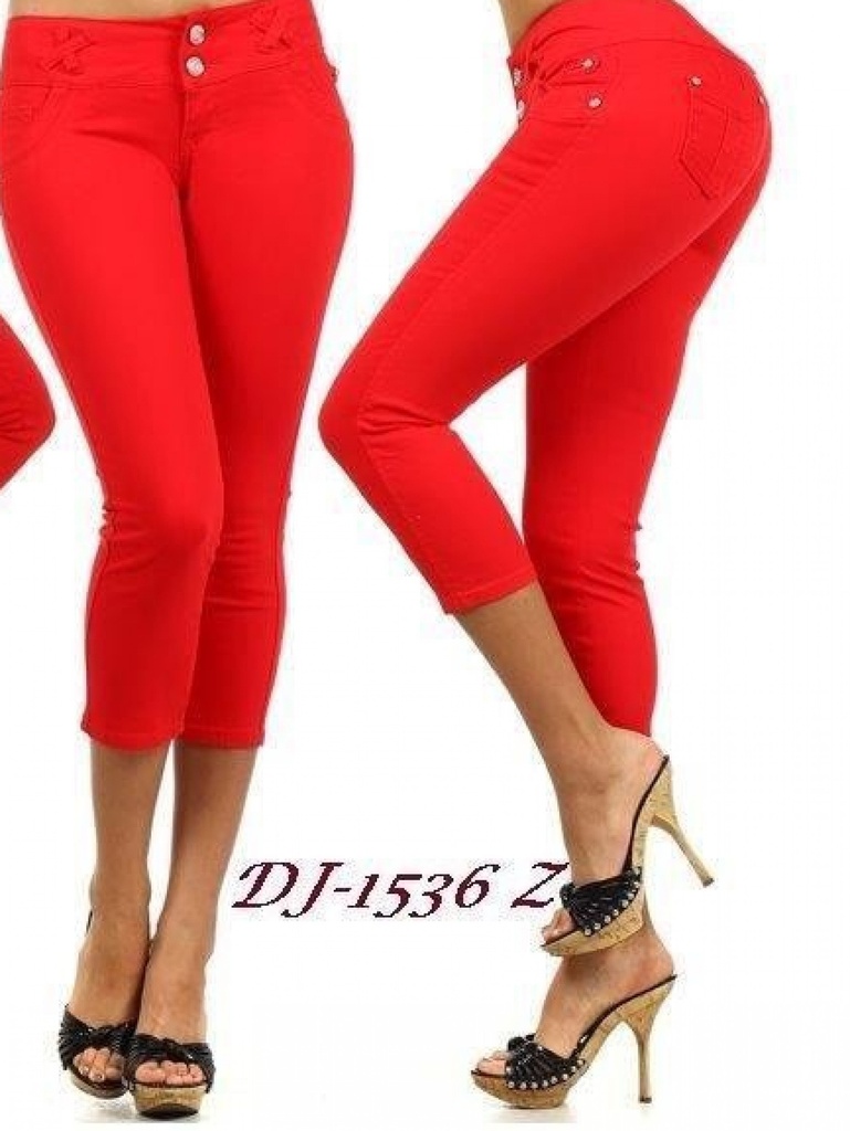 [1081536Z05] Jeans Capri Levantacola Rojo para Mujer DJ-1536Z