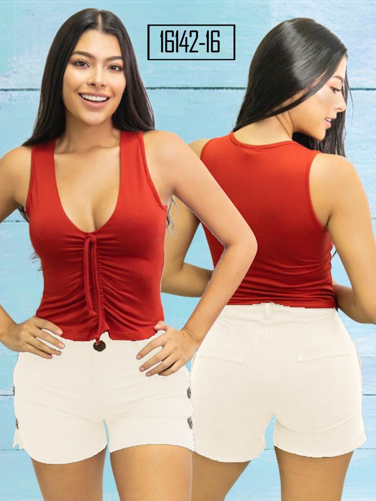 Short Elásticos con Botones Crema para Mujer 16142-16